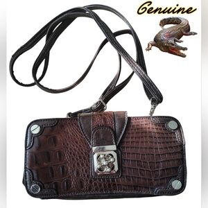 Rare MC Marc Brown Crocodile Embossed Crossbody Wallet Clutch  Handbag